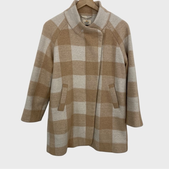 Marine Layer Tan White Buffalo Check Wool Blend Stephanie Cocoon Coat Size Small